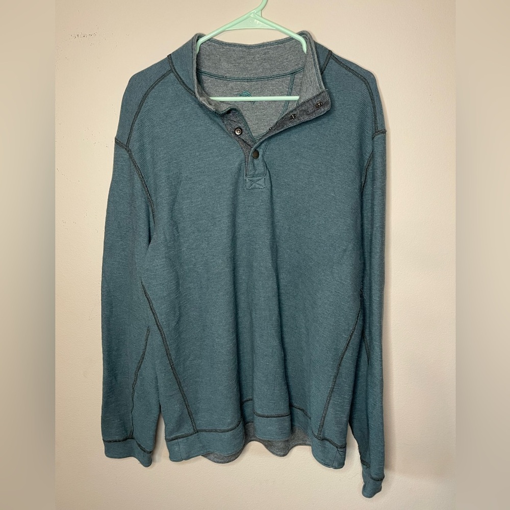 Tommy Bahama Reversible Pullover Sweater 1/4 Snap Teal Blue/gray Men's Size XL